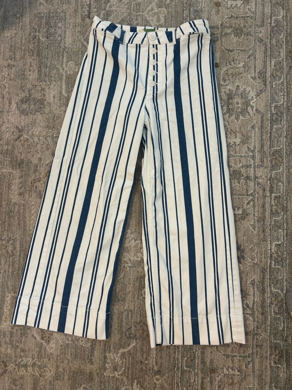 Anthropologie Blue & White Striped Cropped Trousers